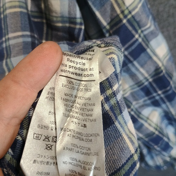 Patagonia Long Sleeved Fjord Flannel Shirt Men XXL Virtually Blue Missing Button - Picture 7 of 12